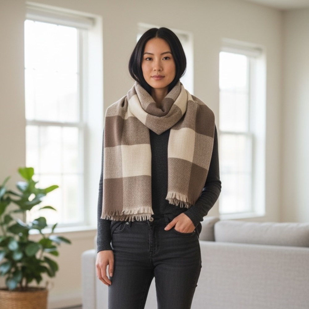 Cream Knit Scarf with Open Weave